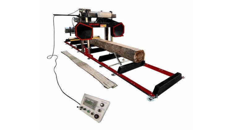 Juostinės pjovimo staklės mod. OPTIMAT Timberland TMC 790 Automatic su elektriniu valdymu (aukštyn/žemyn, pirmyn/atgal)